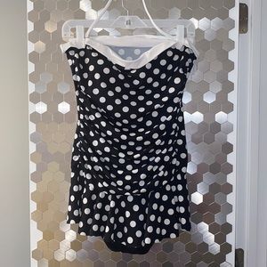 Chaps swimsuit navy white dots removable strap